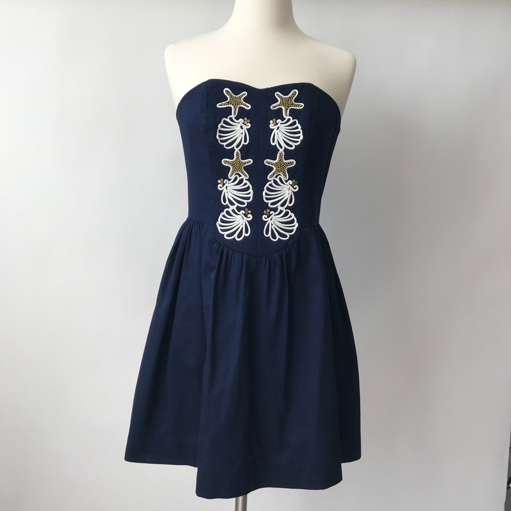 Lilly Pulitzer Mayfield Navy Seeing Stars Beaded Strapless Dress 4
